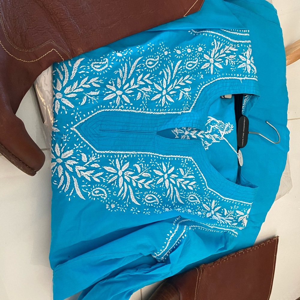 Boho Tunic Turquoise Blue Reworked Vintage - Picture 9 of 9